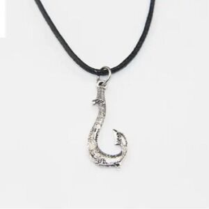 Disney's Moana Princess Fish Hook Pendant‎ Necklace Silvertone Black Cord 18 in
